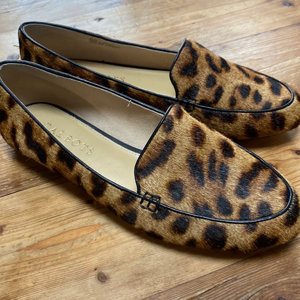 Talbots leopard faux fur loafers.  LIKE NEW!